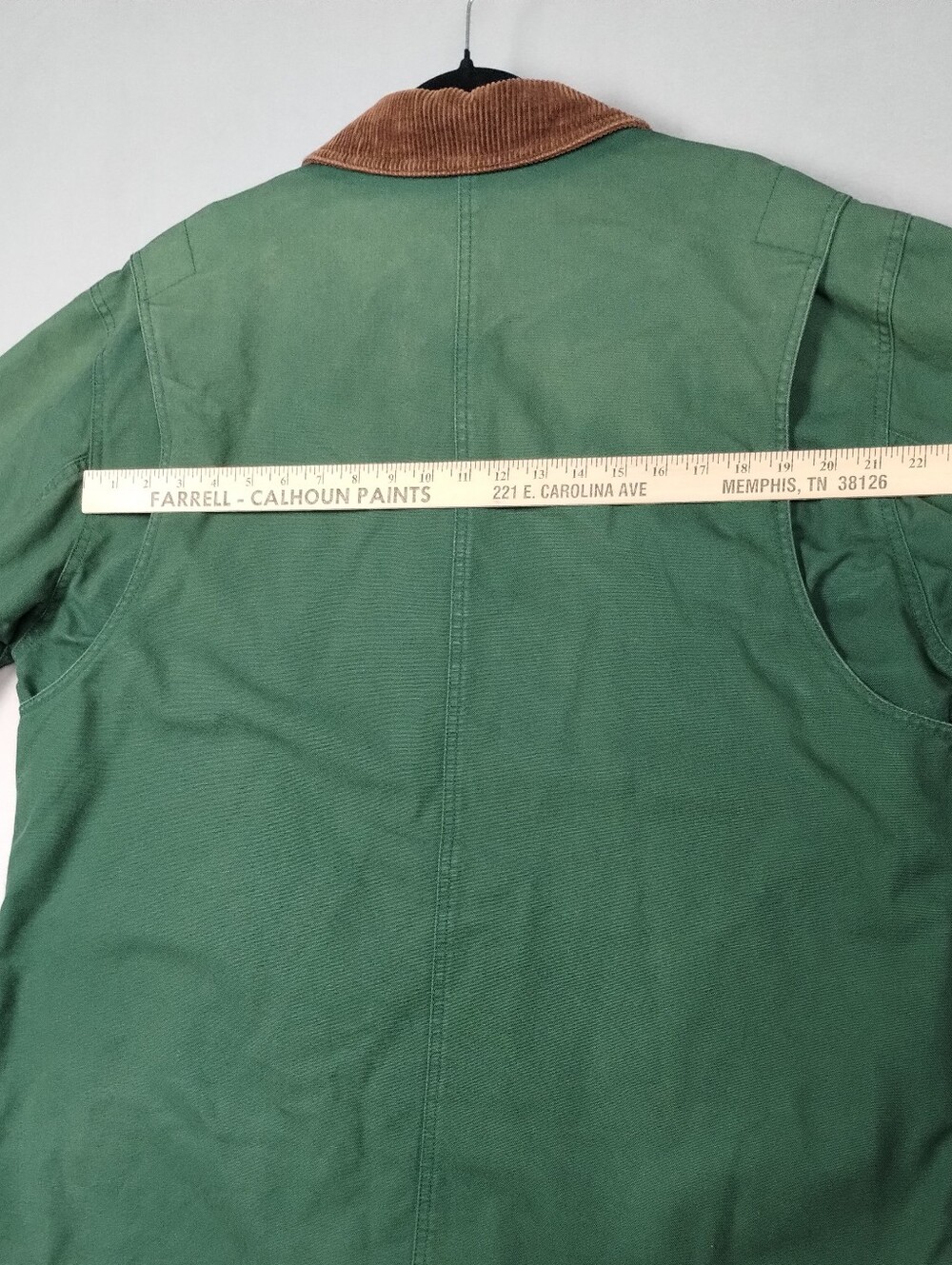 Lands' End Green Barn Jacket Chore Coat with Brown Corduroy Collar - Picture 12 of 16